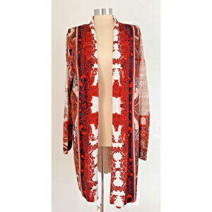 CHICOS Size 2 L/12 Open Front Cardigan Lightweight Cotton Blend Paisley